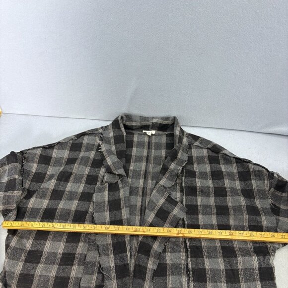 POL Plaid Hobo Duster W/ Raw Hems Heavy Flannel Feel SZ Large Boho Casual - Picture 11 of 14